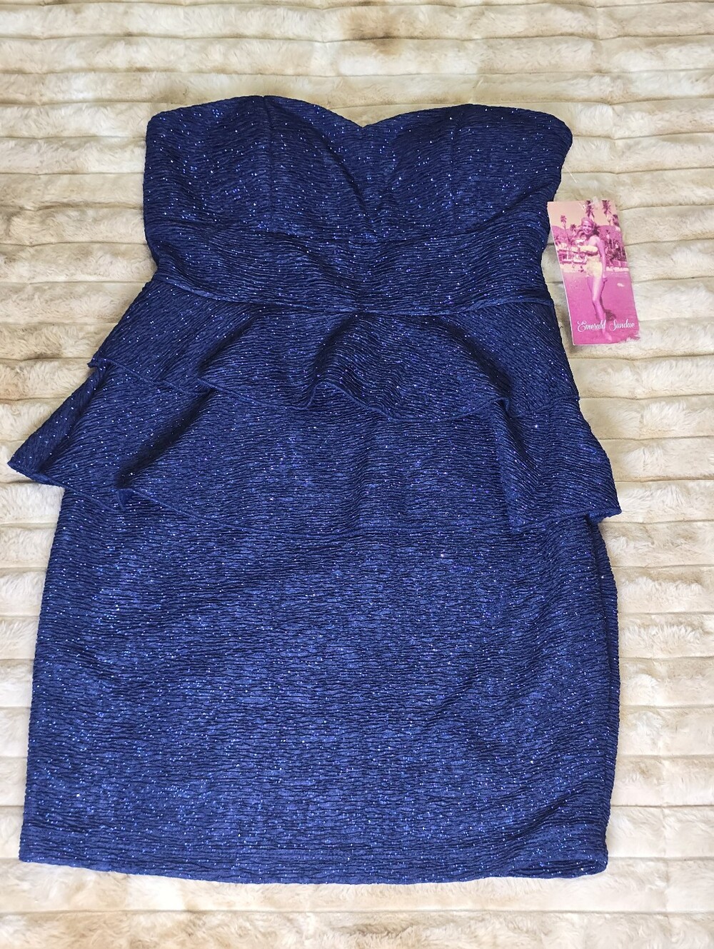 Emerald Sundae Royal Blue Shimmer Glitter Strapless Peplum Mini Dress M